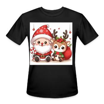 Festive Santa and Reindeer Illustration - Men's Moisture Wicking Performance T-Shirt - black - Front - Jackson (183cm)