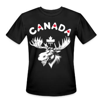 Canadian Moose with Maple Leaf Emblem - Men's Moisture Wicking Performance T-Shirt - black - Front - Jackson (183cm)