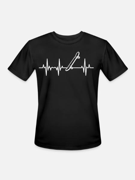 Skateboard ECG Heartline - Men's Moisture Wicking Performance T-Shirt - black
