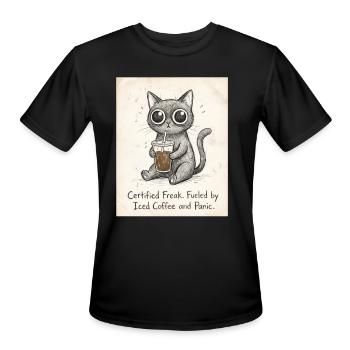Iced Coffee and Panic Unhinged Cat Doodle - Men's Moisture Wicking Performance T-Shirt - black - Front - Jackson (183cm)