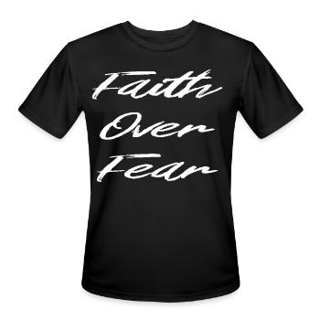 Faith Over Fear Vintage Retro gift T-shirt design - Men's Moisture Wicking Performance T-Shirt - black - Front - Jackson (183cm)