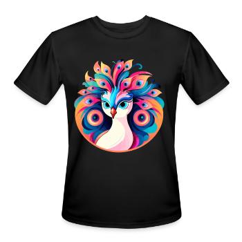 Peacock Bird Illustration - Men's Moisture Wicking Performance T-Shirt - black - Front - Jackson (183cm)
