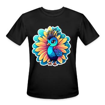 Peacock Bird Illustration - Men's Moisture Wicking Performance T-Shirt - black - Front - Jackson (183cm)