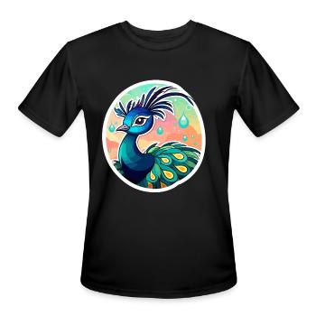 Peacock Bird Illustration - Men's Moisture Wicking Performance T-Shirt - black - Front - Jackson (183cm)