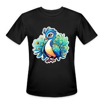 Peacock Bird Illustration - Men's Moisture Wicking Performance T-Shirt - black - Front - Jackson (183cm)