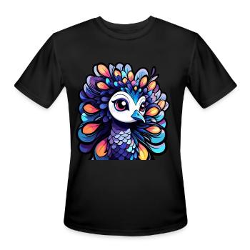 Peacock Bird Illustration - Men's Moisture Wicking Performance T-Shirt - black - Front - Jackson (183cm)
