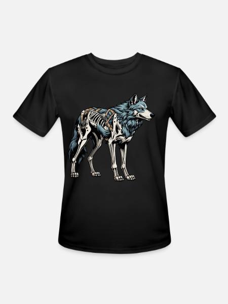 wolf Skeleton Illustration - Men's Moisture Wicking Performance T-Shirt - black