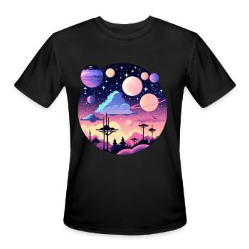 Moon Landscape Illustration - Men's Moisture Wicking Performance T-Shirt - black - Front - Jackson (183cm)