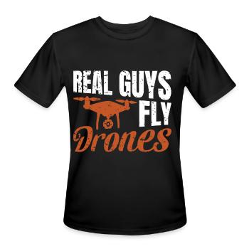 Drone Real Guys fly Drones - Men's Moisture Wicking Performance T-Shirt - black - Front - Jackson (183cm)