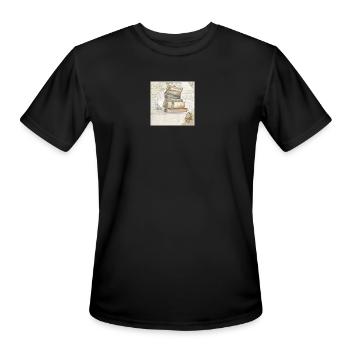 Watercolor Stack of Books Vintage Collage - Men's Moisture Wicking Performance T-Shirt - black - Front - Jackson (183cm)