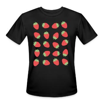 Strawberry Berry Fruit Pattern - Men's Moisture Wicking Performance T-Shirt - black - Front - Jackson (183cm)