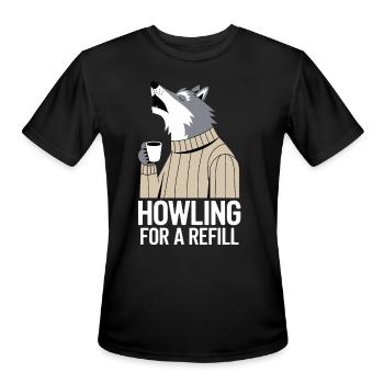 Howling For A Refill Coffee Wolf Art - Men's Moisture Wicking Performance T-Shirt - black - Front - Jackson (183cm)