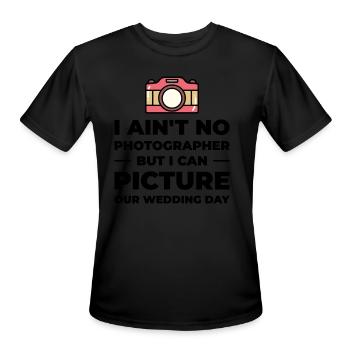Couple Camera Romance Wedding Day Pick Up Lines - Men's Moisture Wicking Performance T-Shirt - black - Front - Jackson (183cm)