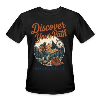 Discover Your Path: Wander & Explore - Men's Moisture Wicking Performance T-Shirt - black - Front - Jackson (183cm)