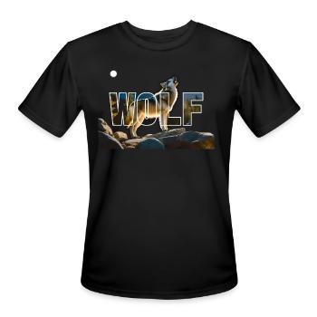 Wolf howl on the rocks at night - Men's Moisture Wicking Performance T-Shirt - black - Front - Jackson (183cm)