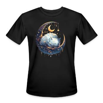 Sleeping Moon Cat - Men's Moisture Wicking Performance T-Shirt - black - Front - Jackson (183cm)