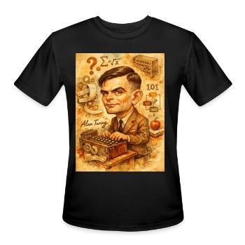 Alan Turing Caricature - Men's Moisture Wicking Performance T-Shirt - black - Front - Jackson (183cm)