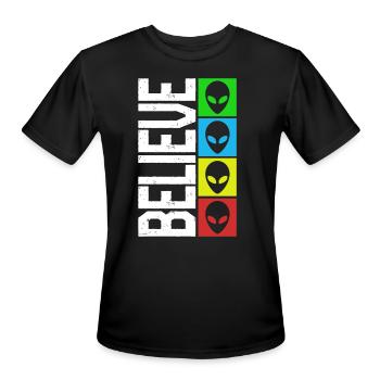 Alien Shirt, Believe Alien Design Tee, - Men's Moisture Wicking Performance T-Shirt - black - Front - Jackson (183cm)