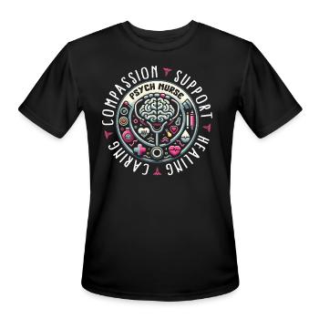 Nurse Shirt, Psych Nurse Stethoscope Mental - Men's Moisture Wicking Performance T-Shirt - black - Front - Jackson (183cm)