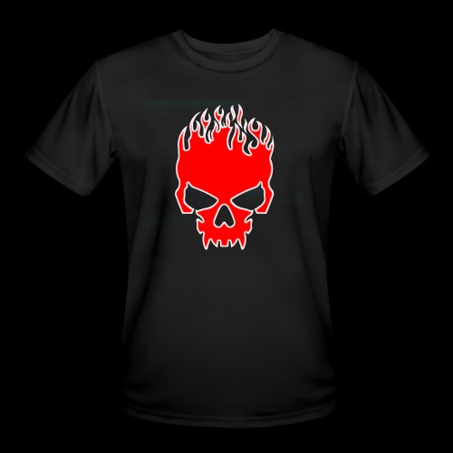 Flaming Red Skull with Tribal Flames - Men's Moisture Wicking Performance T-Shirt