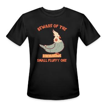 beware of the small fluffy one - cockatiel - Men's Moisture Wicking Performance T-Shirt - black - Front - Jackson (183cm)