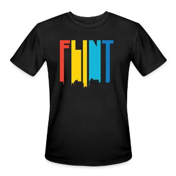 Retro 1970's Style Flint Michigan Skyline - Men's Moisture Wicking Performance T-Shirt - black - Front - Jackson (183cm)