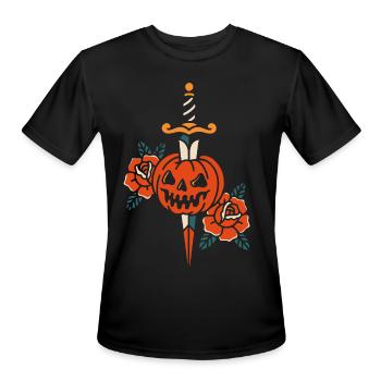 Pumpkin Blade Lantern with Roses - Men's Moisture Wicking Performance T-Shirt - black - Front - Jackson (183cm)