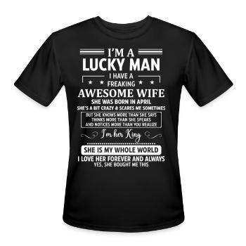 I'm A Lucky Man I Have A Freaking Awesome Wife - Men's Moisture Wicking Performance T-Shirt - black - Front - Jackson (183cm)