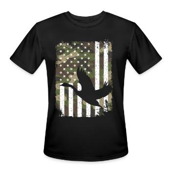 Goose Hunting Camo US Flag For Hunter Camouflage - Men's Moisture Wicking Performance T-Shirt - black - Front - Jackson (183cm)