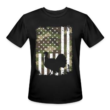 Turkey Hunting Camo US Flag For Hunter Camouflage - Men's Moisture Wicking Performance T-Shirt - black - Front - Jackson (183cm)