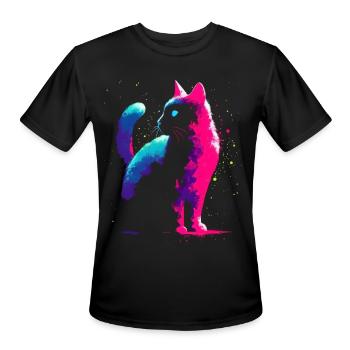 Neon Cat Splash Portrait - Men's Moisture Wicking Performance T-Shirt - black - Front - Jackson (183cm)