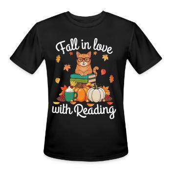 Fall in Love with Reading Cat - Men's Moisture Wicking Performance T-Shirt - black - Front - Jackson (183cm)