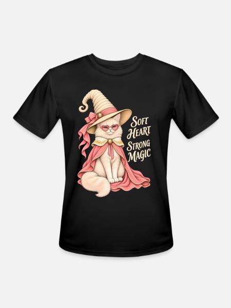 Soft Heart Strong Magic Cat - Men's Moisture Wicking Performance T-Shirt - black