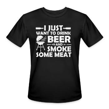 BBQ Smoking Pitmaster Drink Beer Smoke Meat - Men's Moisture Wicking Performance T-Shirt - black - Front - Jackson (183cm)