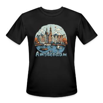 Amsterdam Holland Netherlands - Grunge Harbor and - Men's Moisture Wicking Performance T-Shirt - black - Front - Jackson (183cm)