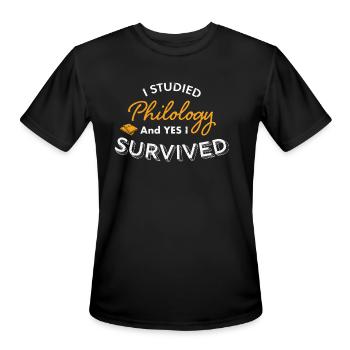 I Studied Philology and Yes I Survived Philology - Men's Moisture Wicking Performance T-Shirt - black - Front - Jackson (183cm)