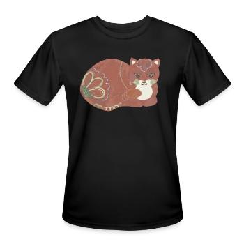 Folk art comfy cat - Men's Moisture Wicking Performance T-Shirt - black - Front - Jackson (183cm)