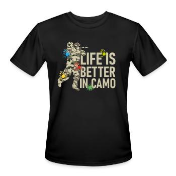 Life is Better in Camo Tactical Player Paintball - Men's Moisture Wicking Performance T-Shirt - black - Front - Jackson (183cm)