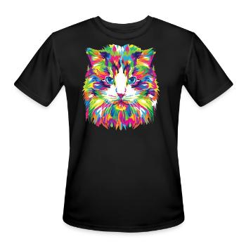 Psychedelic Colorful Cat Abstract Kitten Bright - Men's Moisture Wicking Performance T-Shirt - black - Front - Jackson (183cm)