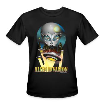Galactic Alien Invasion T-Shirt Design - Men's Moisture Wicking Performance T-Shirt - black - Front - Jackson (183cm)