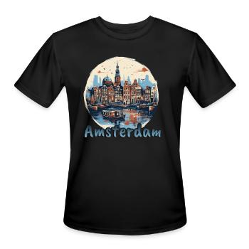 Amsterdam Colonial Buildings Port Vintage - Men's Moisture Wicking Performance T-Shirt - black - Front - Jackson (183cm)
