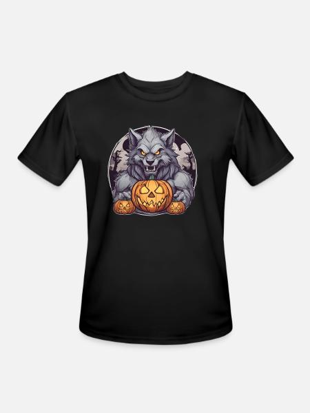 Halloween Werewolf Pumpkin - Men's Moisture Wicking Performance T-Shirt - black