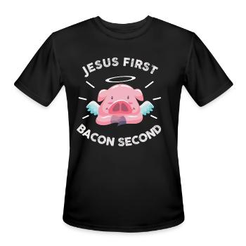 Jesus First Bacon Second / BBQ Grillmaster Smoked - Men's Moisture Wicking Performance T-Shirt - black - Front - Jackson (183cm)
