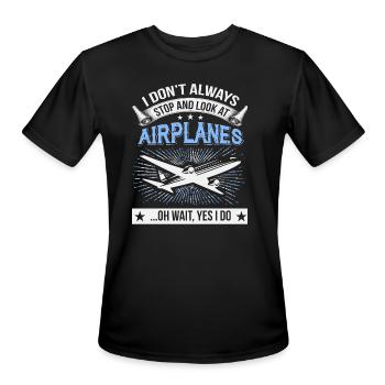 Airplane - Look At Airplanes T Shirt - Men's Moisture Wicking Performance T-Shirt - black - Front - Jackson (183cm)