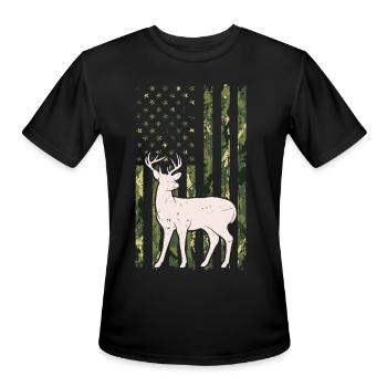 Deer Camo American Flag Design - Men's Moisture Wicking Performance T-Shirt - black - Front - Jackson (183cm)