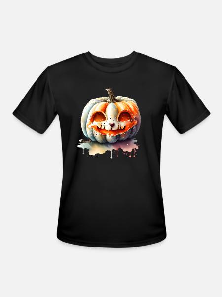 Pumpkin With Cat Face - Men's Moisture Wicking Performance T-Shirt - black