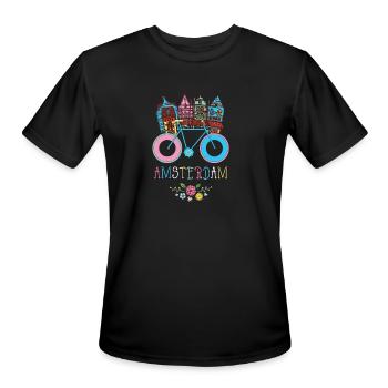 Floral Amsterdam Netherlands Bike Souvenir - Men's Moisture Wicking Performance T-Shirt - black - Front - Jackson (183cm)