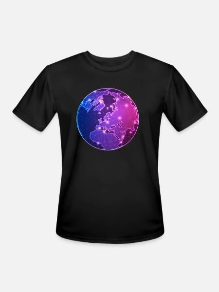 Geometric World Map - Men's Moisture Wicking Performance T-Shirt - black