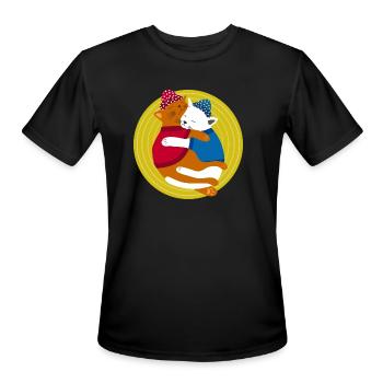 Cute Comfy Cuddle Cats in Clothes on Mat - Men's Moisture Wicking Performance T-Shirt - black - Front - Jackson (183cm)