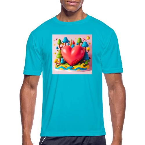 Big red heart, surrounded by landscape, nature - Men's Moisture Wicking Performance T-Shirt